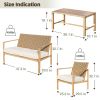 4 Pieces Metal Patio Furniture Set, Hand-Made Drawstring Outdoor Patio Conversation Sets Outside loveseat with Soft Cushion for Garden, Backyard