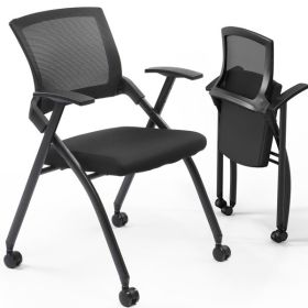 2 Pack Stackable Conference Room Chairs with Wheels, Folding Office Chair with Rebound Back, Padded Seat for Training Room, Guest, Reception, Event