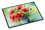NEW Ohio Scarlet Carnations in Watercolor Doormat Front Door Mat Indoor Outdoor Rugs for Entryway, Non Slip Washable Low Pile, 18H X 27W