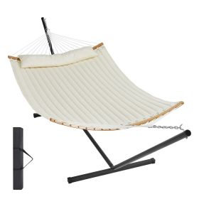 VEVOR Two Person Hammock with Stand Included, Double Hammock with Curved Spreader Bar and Detachable Pillow and Portable Carrying Bag