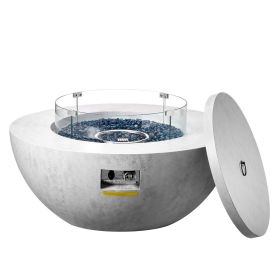 VEVOR Propane Fire Pit, Outdoor Concrete Gas Fire Pit, 39 in Tabletop with Lava Rocks, Lid,Rain Cover,Adjust Flame Height Camping Firepit for Heating