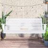 3-Person Wooden Porch Swing with Folding Coffee Table, Cup Holders, Chains, White