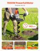 VEVOR Electric Post Hole Digger, 5.71 in Auger Bit with 1500W Powerful Motor, 140 RPM Alloy Steel Earth Auger Drill Bit with 10.24 in Extension Rod
