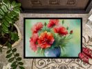 NEW Ohio Scarlet Carnations in Watercolor Doormat Front Door Mat Indoor Outdoor Rugs for Entryway, Non Slip Washable Low Pile, 18H X 27W