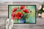 NEW Ohio Scarlet Carnations in Watercolor Doormat Front Door Mat Indoor Outdoor Rugs for Entryway, Non Slip Washable Low Pile, 18H X 27W