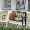 Patio Garden Bench with Metal Frame and Slatted Seat